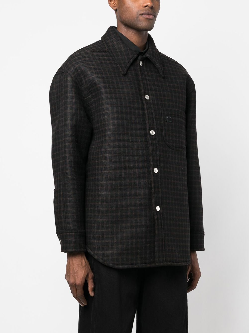 Oversized Vichy Wool Men's Shirt - Black / Chocolate for FW22