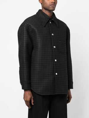 男士FW22黑/巧克力格纹宽松羊毛衬衫