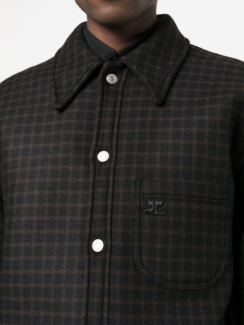 COURREGÈS Oversized Black and Chocolate Vichy Wool Men's Shirt for FW22