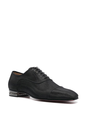 CHRISTIAN LOUBOUTIN Men's Black Spike-Detail Leather Oxford Shoes