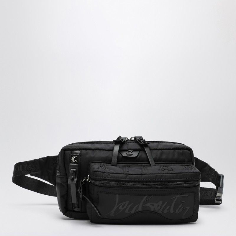 CHRISTIAN LOUBOUTIN Men's Black Nylon Bumbag with Leather Detailing - FW24 Collection