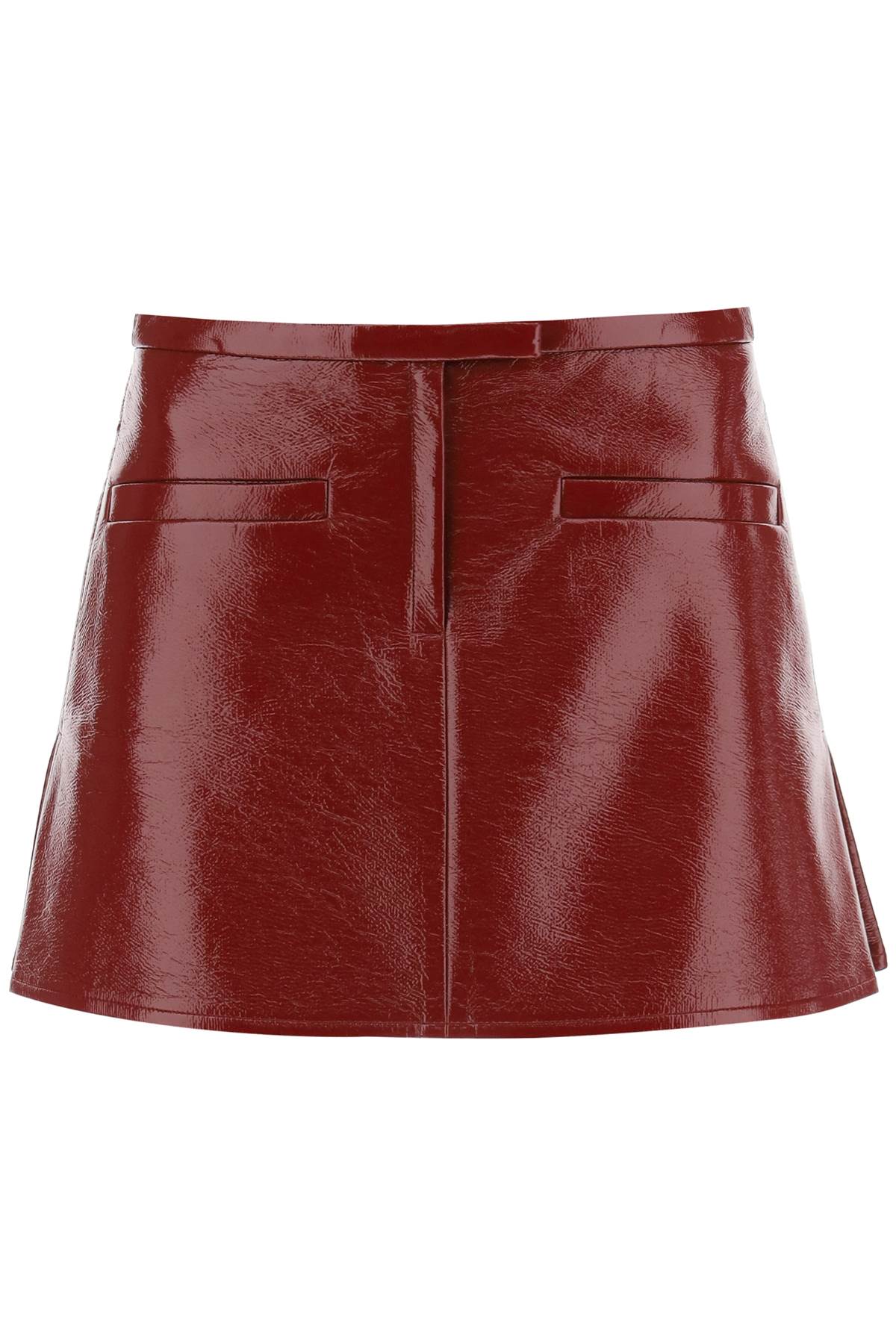 COURREGÈS Maroon Double Slit Vinyl Skirt for Women - SS24 Collection