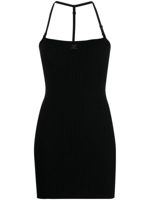 COURREGÈS Sleek and Chic: Black Ribbed Knit Mini Dress for Women