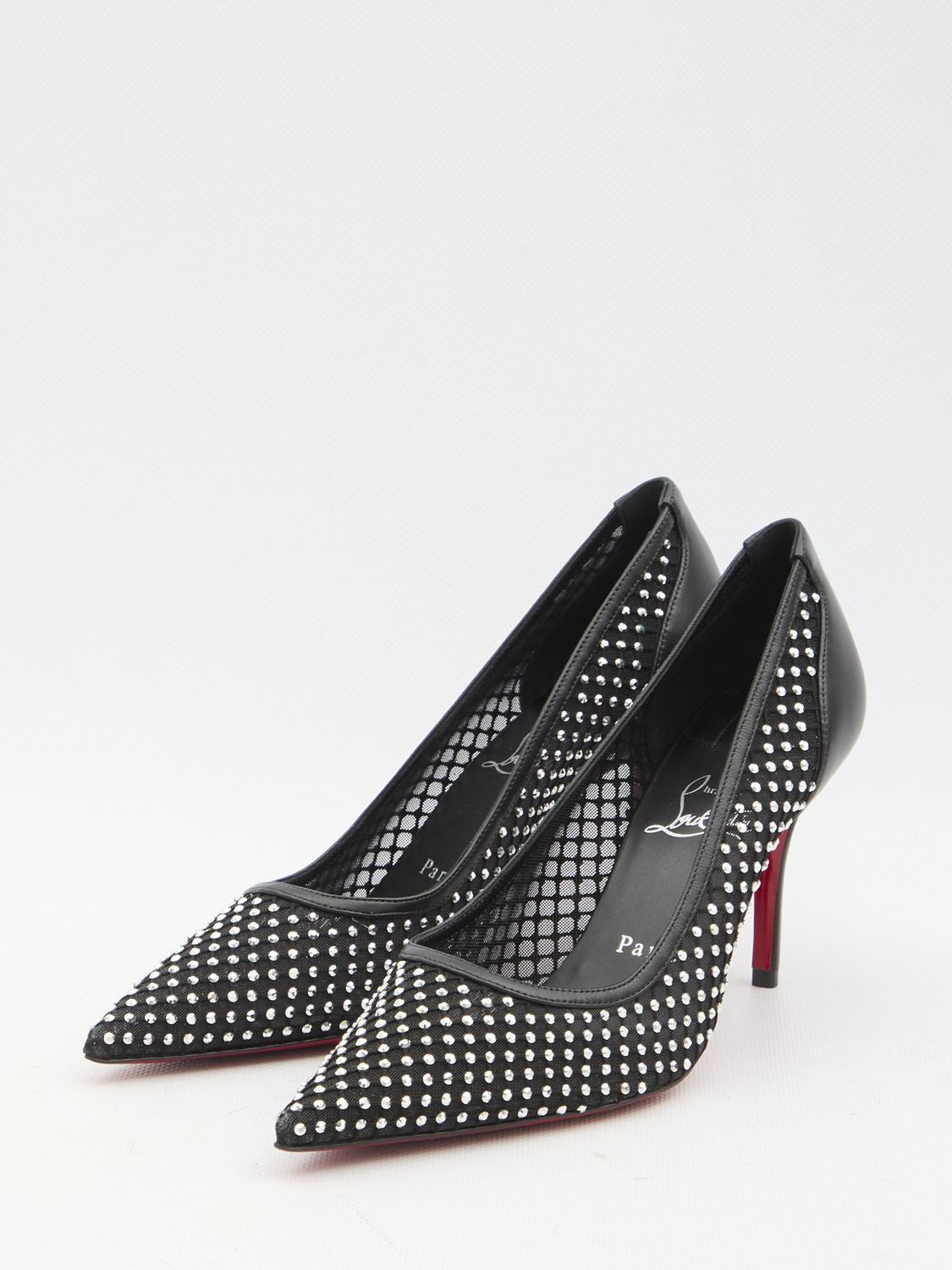 CHRISTIAN LOUBOUTIN Apostrophe Mesh Strass Pumps - 8cm Stiletto Heel