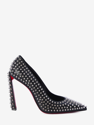 CHRISTIAN LOUBOUTIN Studded Spikes Leather Pumps with Red Sole - Heel Height 4"