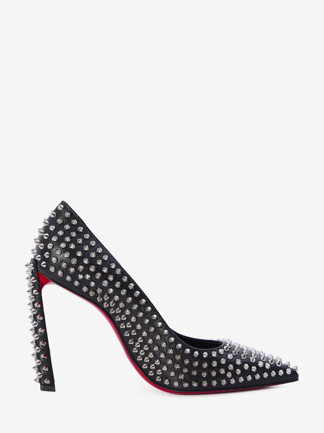 CHRISTIAN LOUBOUTIN Studded Spikes Leather Pumps with Red Sole - Heel Height 4"