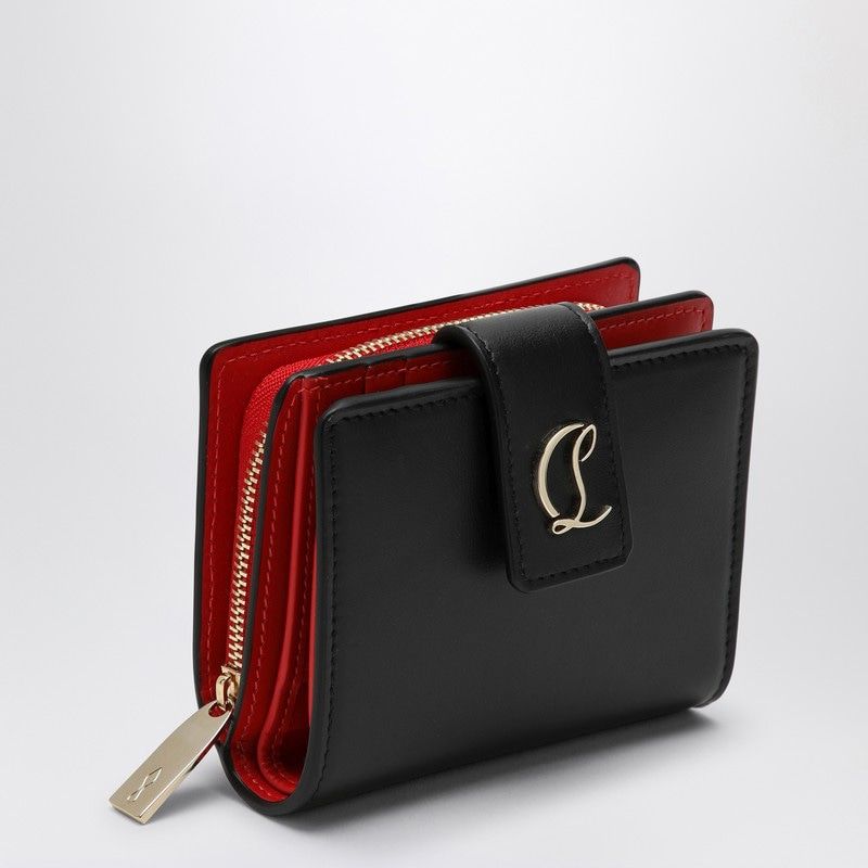 CHRISTIAN LOUBOUTIN Elegant Mini Wallet in Black Leather with Red Accents