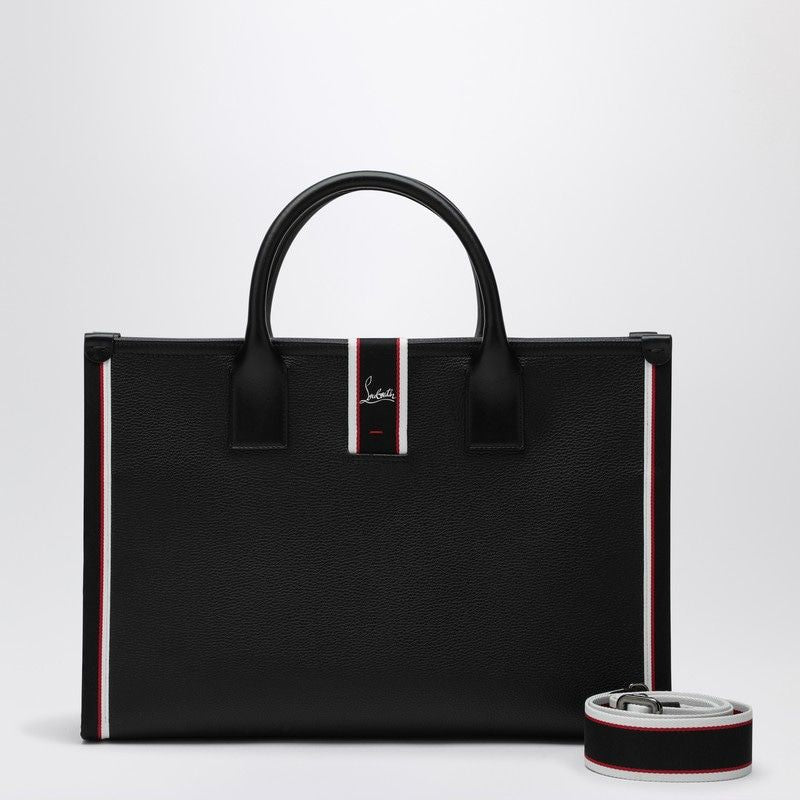 CHRISTIAN LOUBOUTIN  BLACK GRAINED 100% Leather LEATHER Tote Handbag Handbag NASTROLOUBI