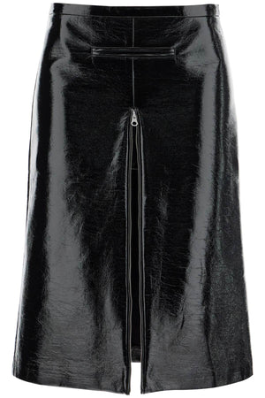 COURREGÈS Chic Patent Leather Midi Skirt with Zip Closure