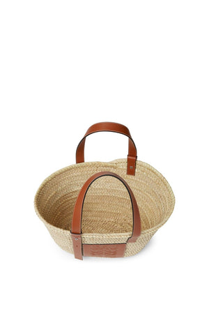 LOEWE Natural Tan Palm Leaf and Calfskin Basket Handbag for Women