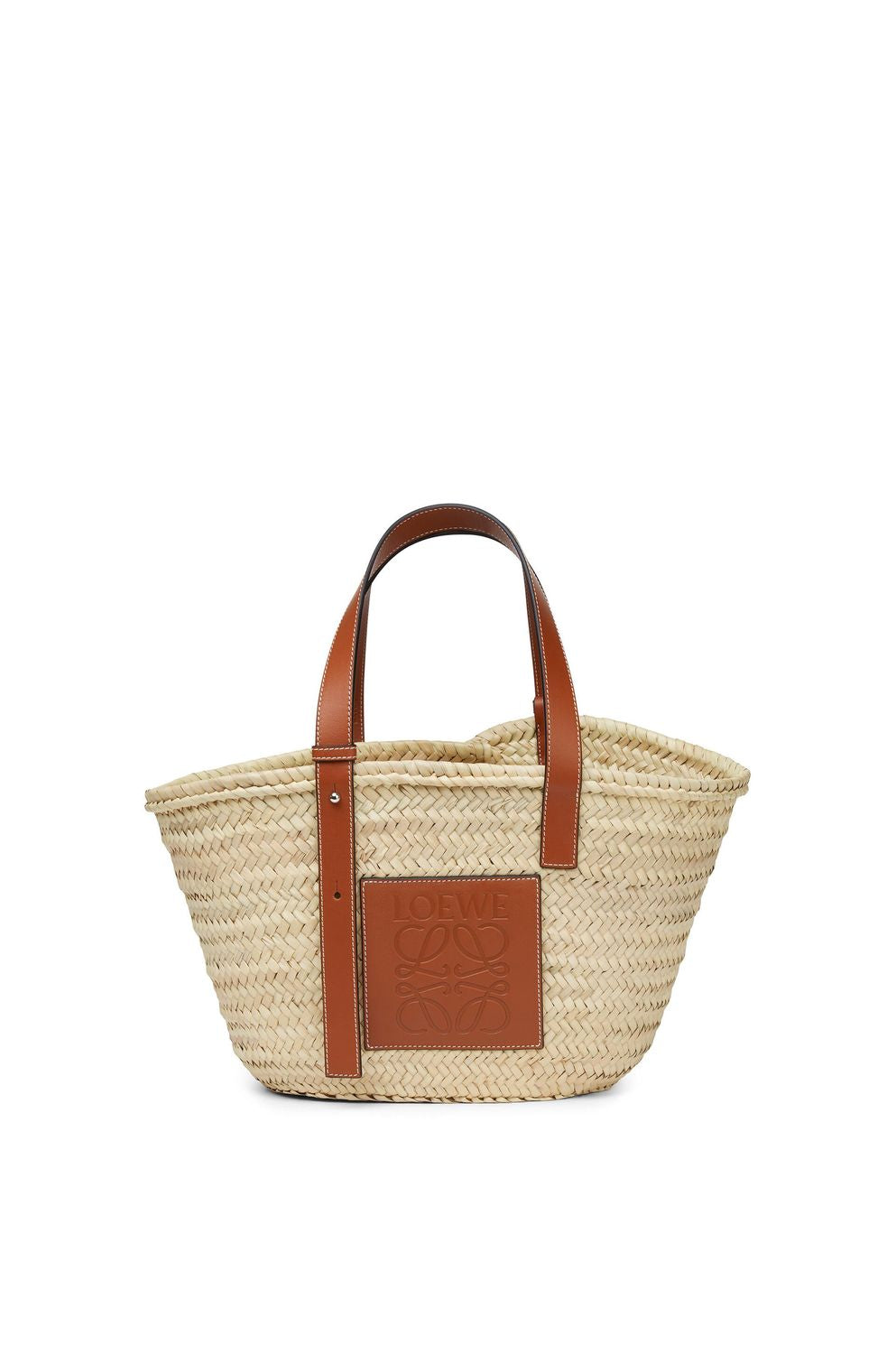 LOEWE Natural Tan Palm Leaf and Calfskin Basket Handbag for Women