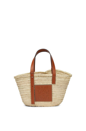 LOEWE Natural Tan Palm Leaf and Calfskin Basket Handbag for Women