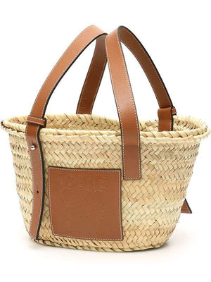 Beige and Brown Palm Leaf and Calfskin Handbag for Women