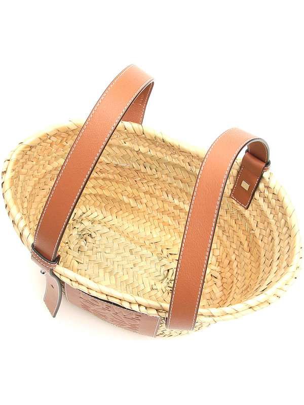 Beige and Brown Palm Leaf and Calfskin Handbag for Women