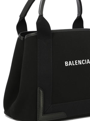 BALENCIAGA Small Black Canvas Logo Tote Handbag with Removable Pouch for Women