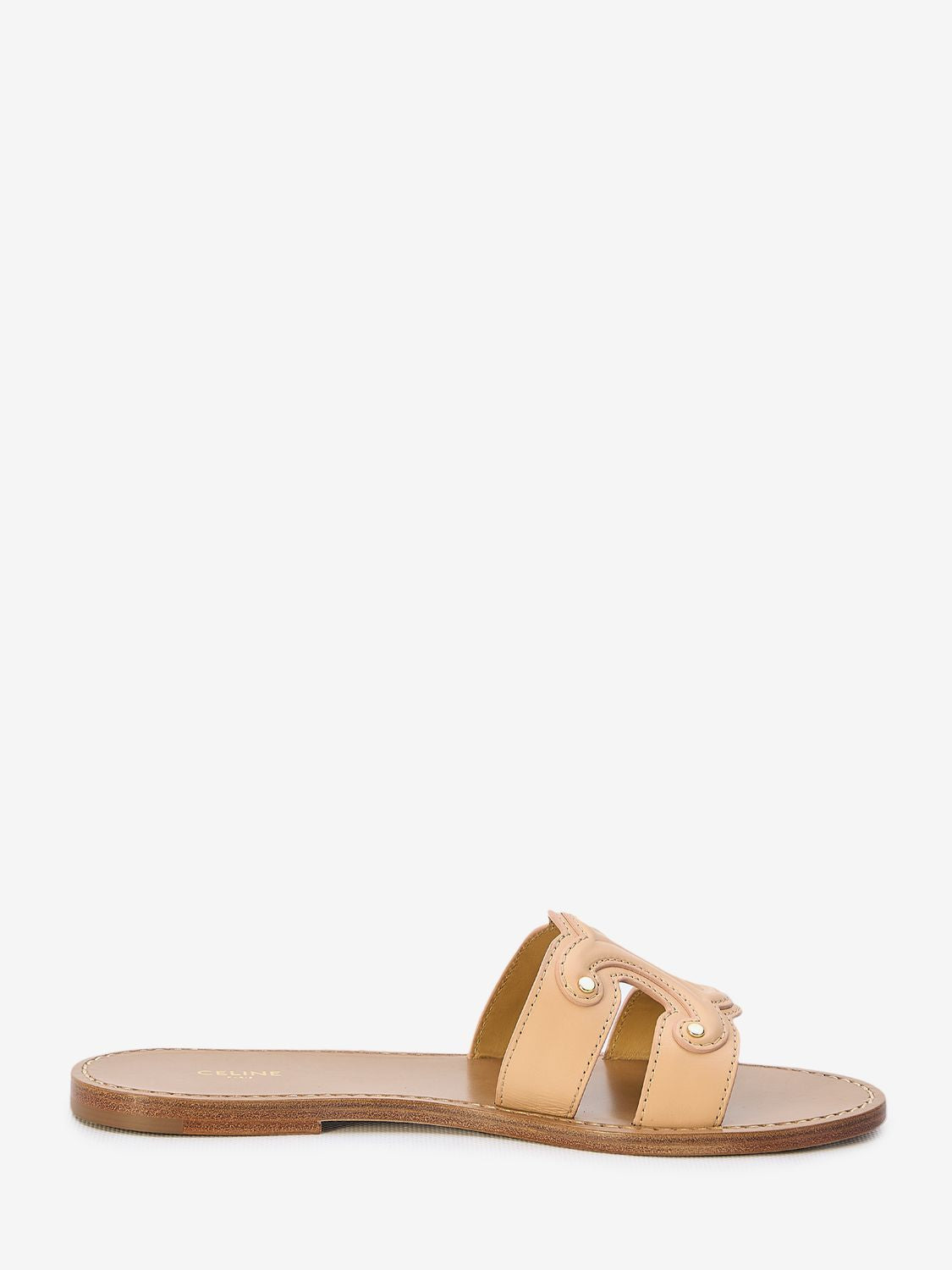 CELINE Embossed Nude Triomphe Sandals with Gold-Tone Studs