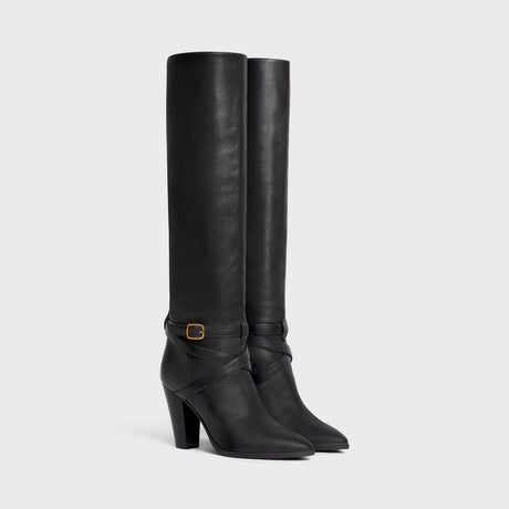CELINE Wiltern Boots in Soft Black Calfskin with Straps Detailing - Women's