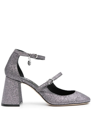 MSGM Sparkling Silver Logo Charm Pumps for Women