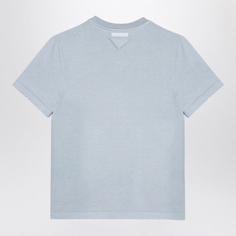 PRADA Light Blue Washed Cotton T-Shirt with Edgy Wear for Women