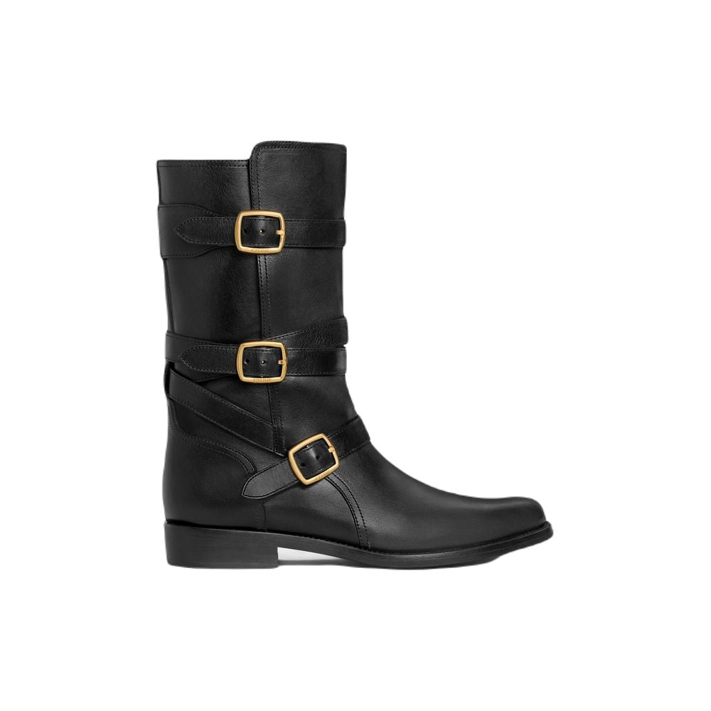 Triple Buckle Calfskin Boots for Women in Black