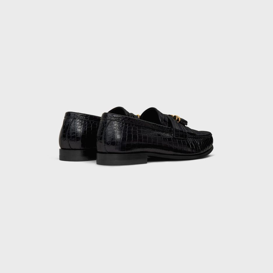 CELINE Crocodile Stamped Calfskin Loafers with Triomphe Tassels - Size 38NO