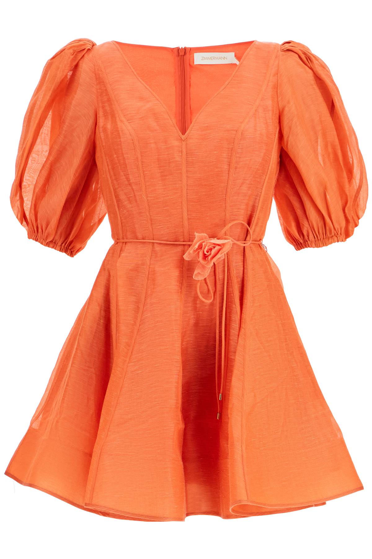 ZIMMERMANN Vibrant Orange-Red Mini Dress with Balloon Sleeveh