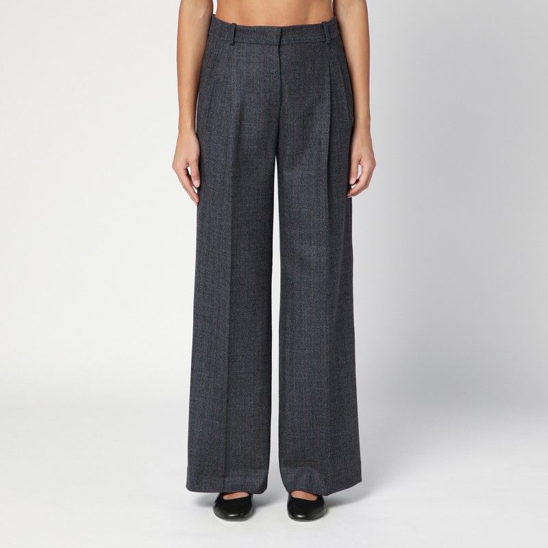 QUELLEDUE High-Waisted Grey Wool Wide Trousers