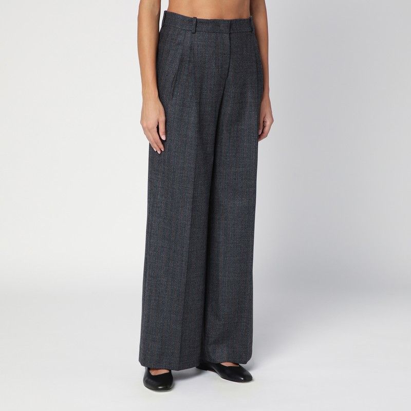 QUELLEDUE High-Waisted Grey Wool Wide Trousers