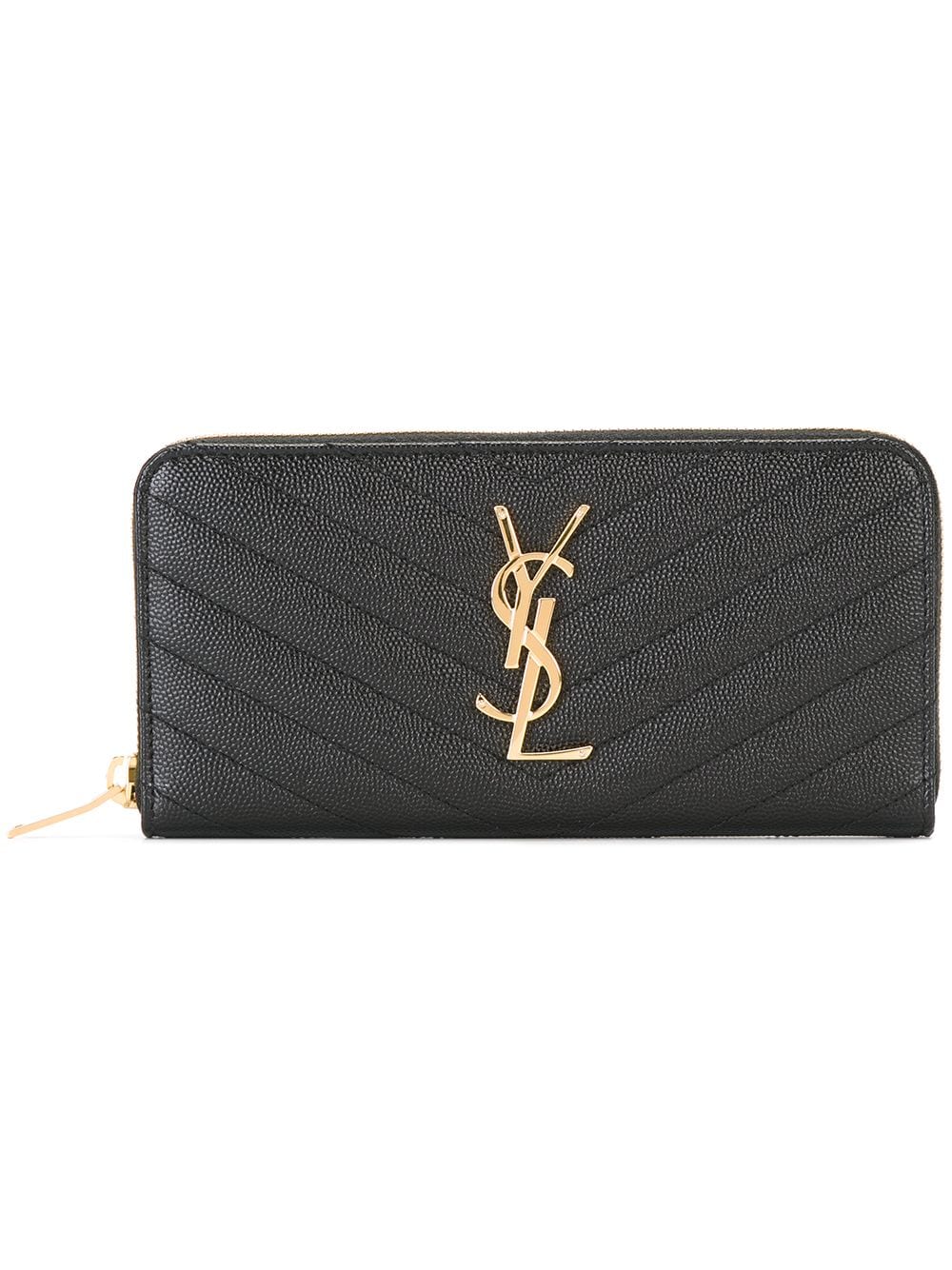 SAINT LAURENT Black Monogram Zip Around Wallet - Women's Small Leather Good for SS24