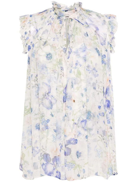 ZIMMERMANN Blue Garden Print Sleeveless Top - 24SS Collection