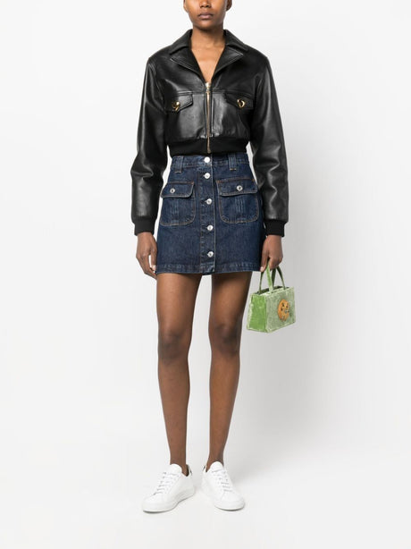 MOSCHINO COUTURE Black Leather Jacket with Heart-Shaped Buttons