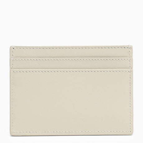 SAINT LAURENT Cream Leather Card Holder with Two-Tone Metal Logo