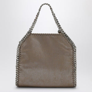 STELLA MCCARTNEY Elegant Mini Shiny Beige Tote with Silver-Tone Accents