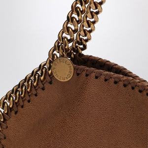 STELLA MCCARTNEY Pecan Brown Mini Tote with Gold Tone Chain – Synthetic Leather Handbag