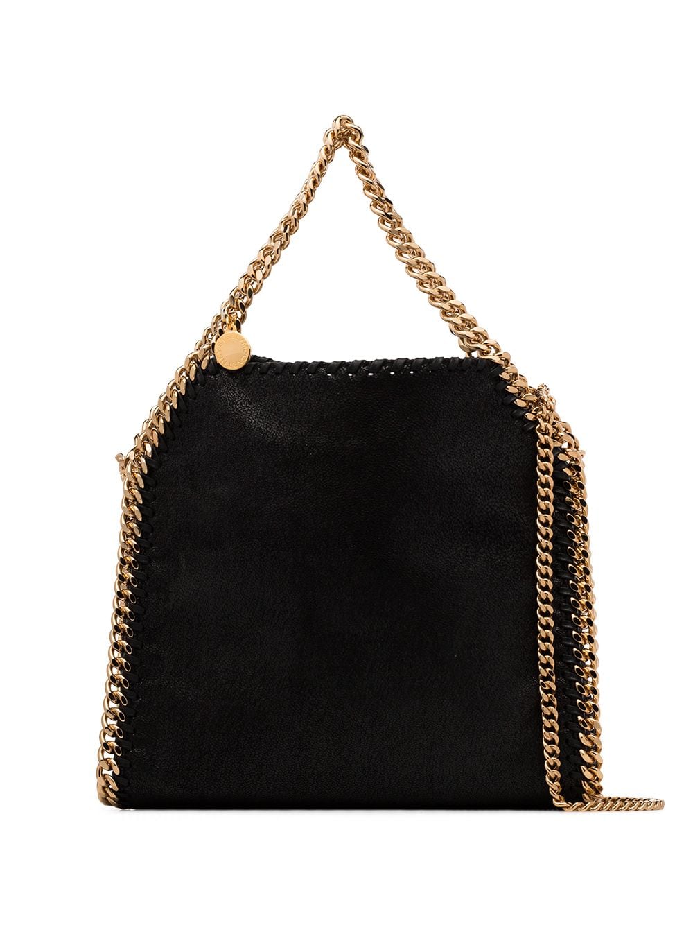 STELLA MCCARTNEY Glamorous Black Faux Leather Mini Falabella Tote with Gold-Tone Chain Detail