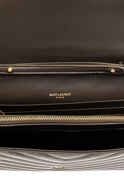 SAINT LAURENT Black Leather Clutch with Chain - SS24