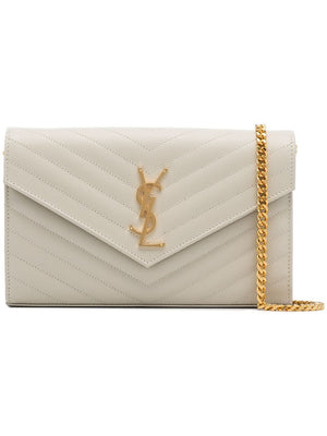 SAINT LAURENT Ochre Monogram Chain Wallet in Quilted Leather with Gold-Tone Accents