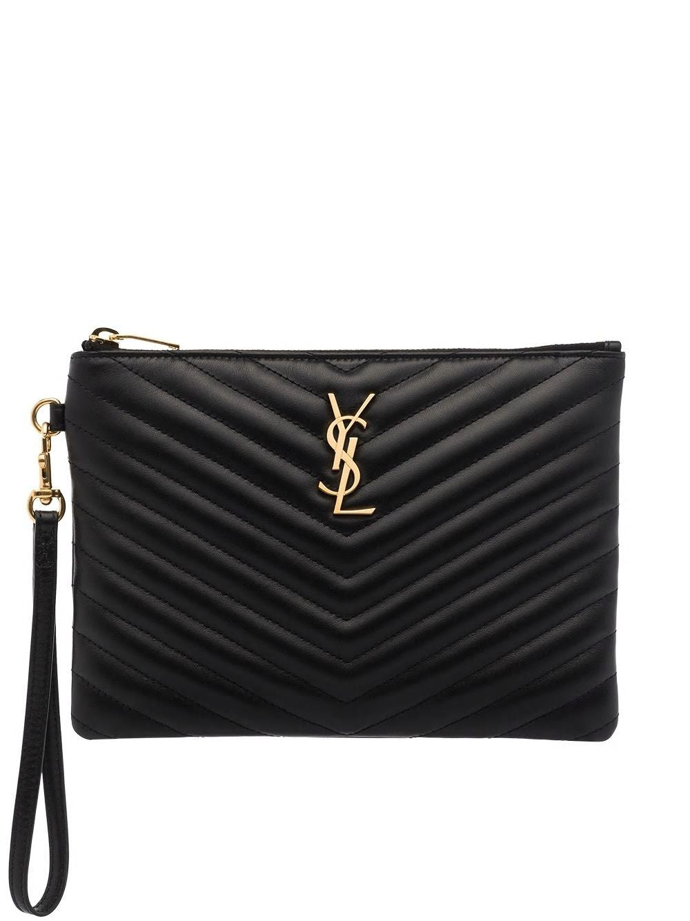 SAINT LAURENT Black Calfskin A5 Pouch Handbag for Women - SS24 Collection