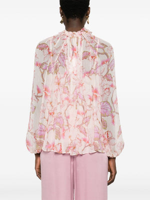 ZIMMERMANN Floral Bow Blouse with Keyhole and Coordinating Camisole - Pink