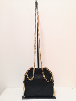 Stylish Black Handbag with Snap Button Closure and Diamond Effect Chain