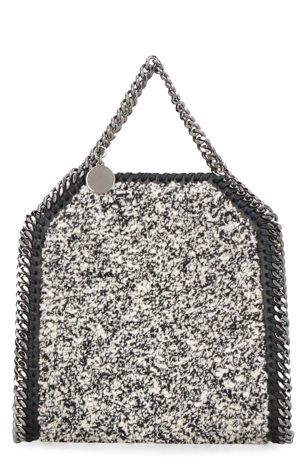 STELLA MCCARTNEY Mini Falabella Tweed Tote with Silver Chain Trim - Black