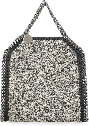 STELLA MCCARTNEY Mini Falabella Tweed Tote with Silver Chain Trim - Black