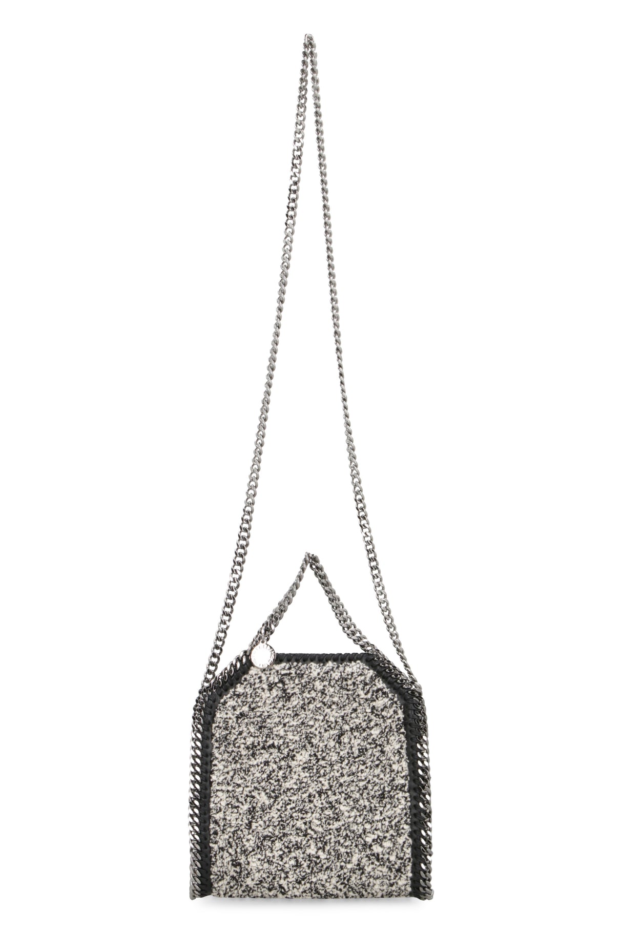 STELLA MCCARTNEY Mini Falabella Tweed Tote with Silver Chain Trim - Black