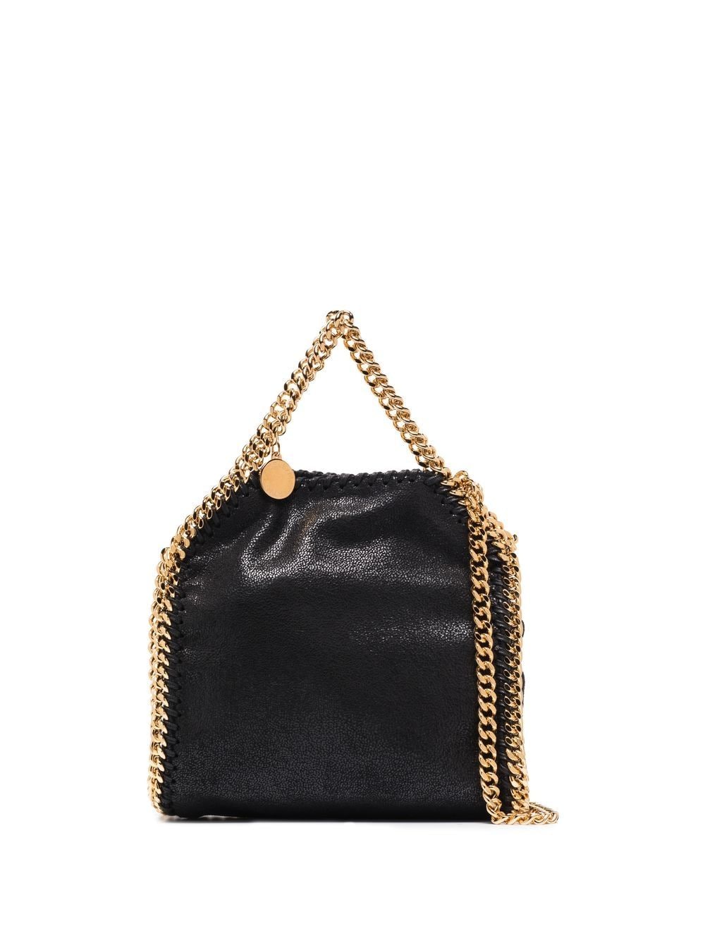 STELLA MCCARTNEY Black Faux Leather Mini Tote with Signature Chain-Link Trims