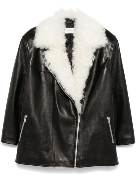 MAGDA BUTRYM Classic Leather Jacket with Faux-Fur Trim for Women