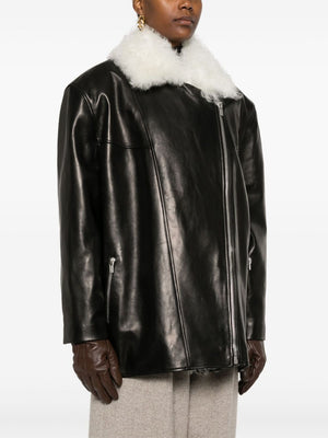 MAGDA BUTRYM Classic Leather Jacket with Faux-Fur Trim for Women