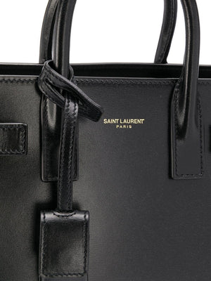 Black Leather Tote with Logo Charm and Padlock