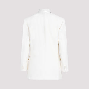 VALENTINO Ivory Chic Double-Breasted Wool Jacket with Black Silk Lapels