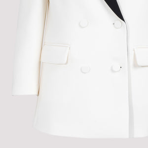 VALENTINO Ivory Chic Double-Breasted Wool Jacket with Black Silk Lapels