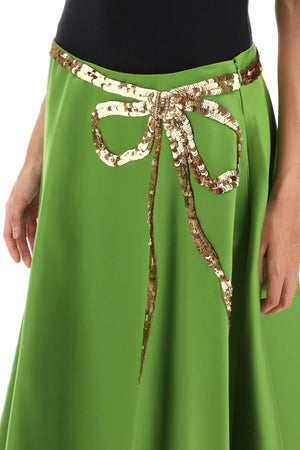 VALENTINO GARAVANI Green Sequin-Studded Bow A-Line Skirt for Women